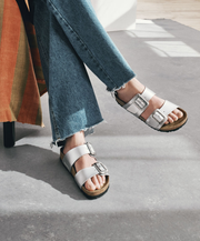 Birkenstock Cork Base Supportive Comfortable Shimmer Steal Sandal 