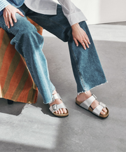 Birkenstock Cork Base Supportive Comfortable Shimmer Steal Sandal 