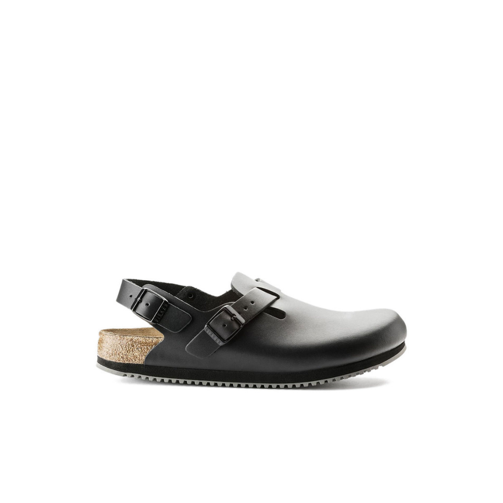 Birkenstock Tokio Leather Black Supergrip Clogs | Free Shipping