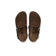 unisex brown suede clogs