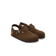 womens brown suede clogs