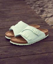 Sandal Slides Suede Leather Adjustable Buckled Cork Base 