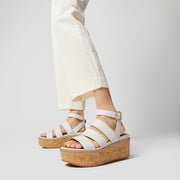 Fitflop Eloise Leather Cork Strappy Wedge Sandals Urban White