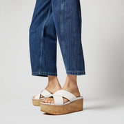 Fitflop Eloise Leather Cork Wedge Cross Slides Urban White