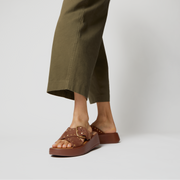 Fitflop F-Mode Buckle Stud Suede Flatform Cross Slide Brown