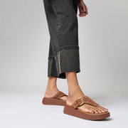 Fitflop F-Mode Buckle Stud Suede/Leather Flatform Toe Post Brown