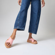 FitFlop F-Mode Leather Flatform Cross Slide Blush