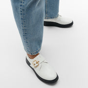FitFlop F-Mode Leather Flatform Monk Strap Shoe Urban White