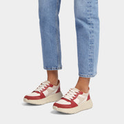 FitFlop F-mode Leather/Suede Flatform Sneakers Red