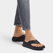 FitFlop F-mode Leather Flatform Black Toe Post Sandals V1