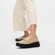 FItflop F Mode Padded Detail Leather Flatform Loafer Latte Beige