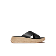 FitFlop F-Mode Espadrille Leather Flatform Cross Slide Black