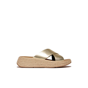 FitFlop F-Mode Espadrille Leather Flatform Cross Slide Platino