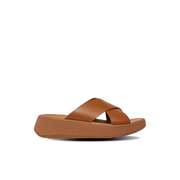 FitFlop F-Mode Leather Flatform Cross Slide Tan