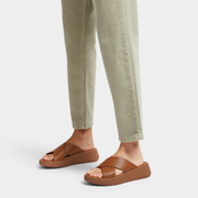 FitFlop F-Mode Leather Flatform Cross Slide Tan