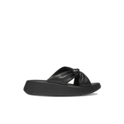 FitFlop F-Mode Leather Twist Flatform Slides Black