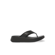 FitFlop F-mode Crochet-Stitch Leather Flatform Toe-Thongs Black