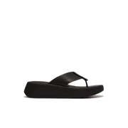 FitFlop F-mode Folded-Leather Flatfrom Toe-Post Sandals Black