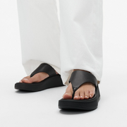 FitFlop F-mode Leather Flatform Black Toe Post Sandals V2