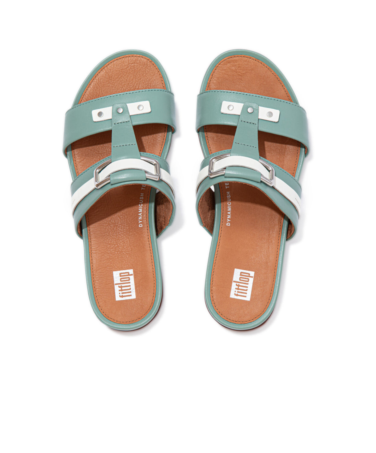 FitFlop Gracie Stud-Buckle Leather Slides Green
