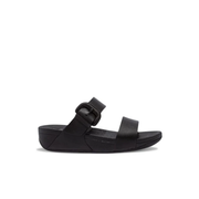 FitFlop Lulu Covered Buckle Raw Edge Leather Slides Black