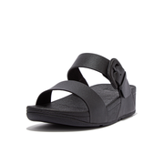 FitFlop Lulu Covered Buckle Raw Edge Leather Slides Black