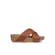 FitFlop Lulu Leather Cross Slides Sandals Light Tan