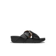 FitFlop Lulu Resin Buckle Leather Cross Slide Black