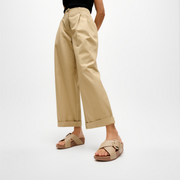 beige leather womens slides with big buckle