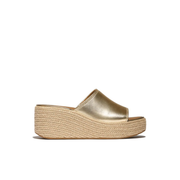 FitFlop Platform Espadrille Leather Wedge Slides Platino