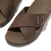 FitFlop Surfer Buckle Nubuck Mens Cross Slides Chocolate Brown