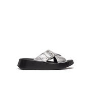 Fitflop F-Mode Buckle Stud M/Leather Flatform Cross Slide Silver