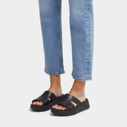 Fitflop F-Mode Raw Edge Flatform H-Bar Slides Black