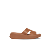 Fitflop F-Mode Raw Edge Flatform H-Bar Slides Light Tan