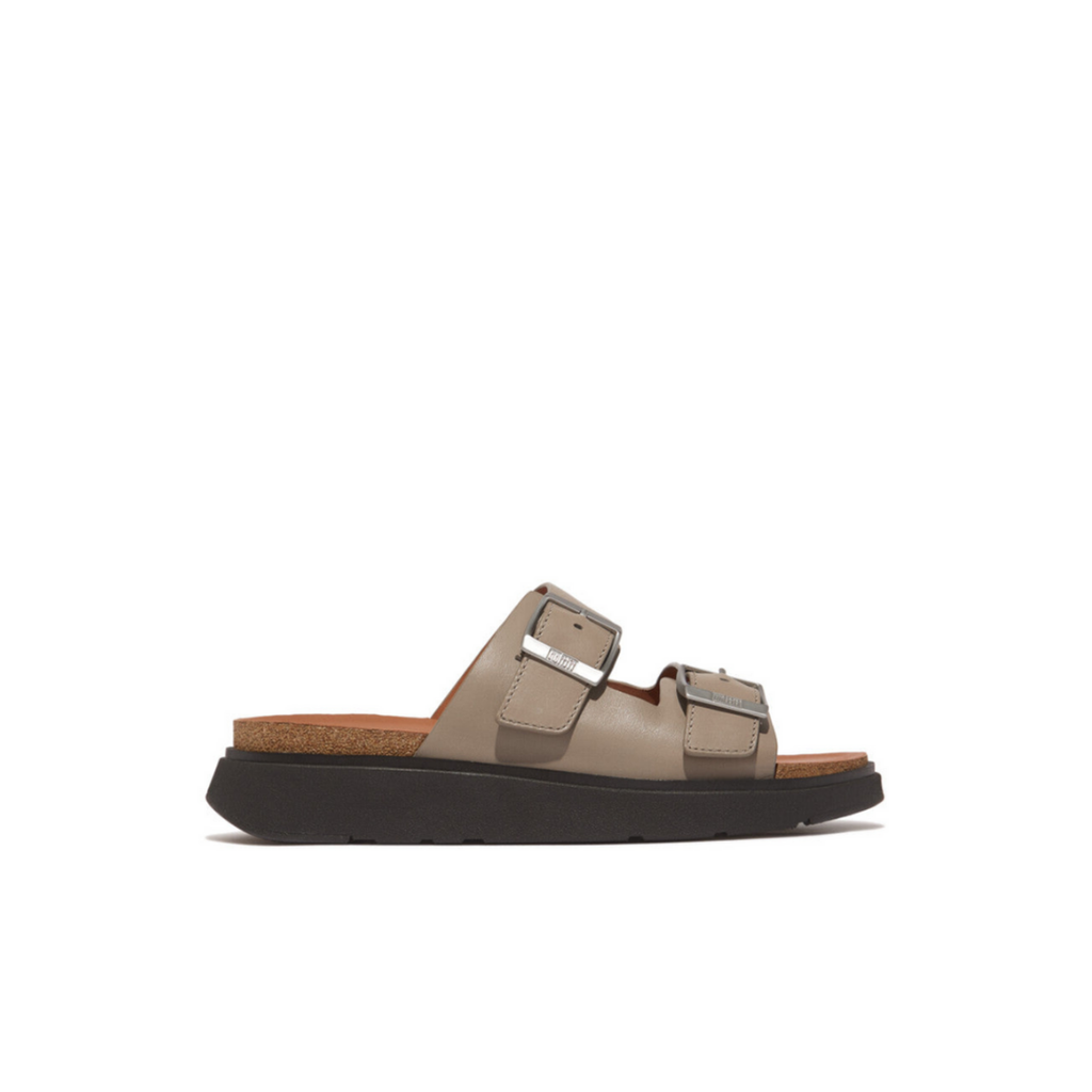 FitFlop NEW GEN-FF Men’s 12 Buckle Two-Bar Brown Leather Slides Sandals Fitflop Gen FF Buckle Two Bar Leather Slides Mens Chocolate  main image 3