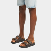 Fitflop Gen FF Buckle Two Bar Leather Slides Mens Chocolate Brown