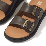 Fitflop Gen FF Buckle Two Bar Leather Slides Mens Chocolate Brown
