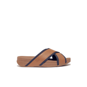 Fitflop Surfers Men's Webbing Leather Cross Slides Desert Tan