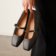 womens black stud dress flats