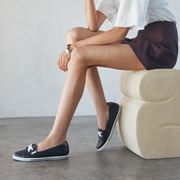 black leather flats womens