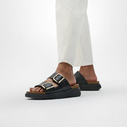 Fitflop Gen FF Buckle Two Bar Leather Slides Black