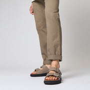 Fitflop Gen-FF Buckle Two Bar Leather Slides Mens Timberwolf