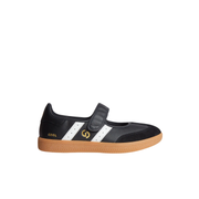 Womens Black White Leather Mary Jane  Velcro Fastening Sneaker