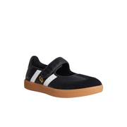 Womens Black White Leather Mary Jane  Velcro Fastening Sneaker