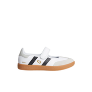Womens White Black Leather Mary Jane  Velcro Fastening Sneaker