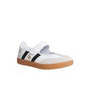 Womens White Black Leather Mary Jane  Velcro Fastening Sneaker