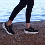 Supportive comfortable black womens walking sneakers