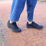 Comfortable supportive black womens walking sneakers