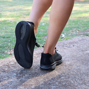 Comfortable supportive womens black walking sneakers