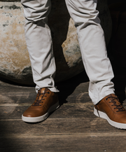 Mens brown leather sneakers comfortable stylish